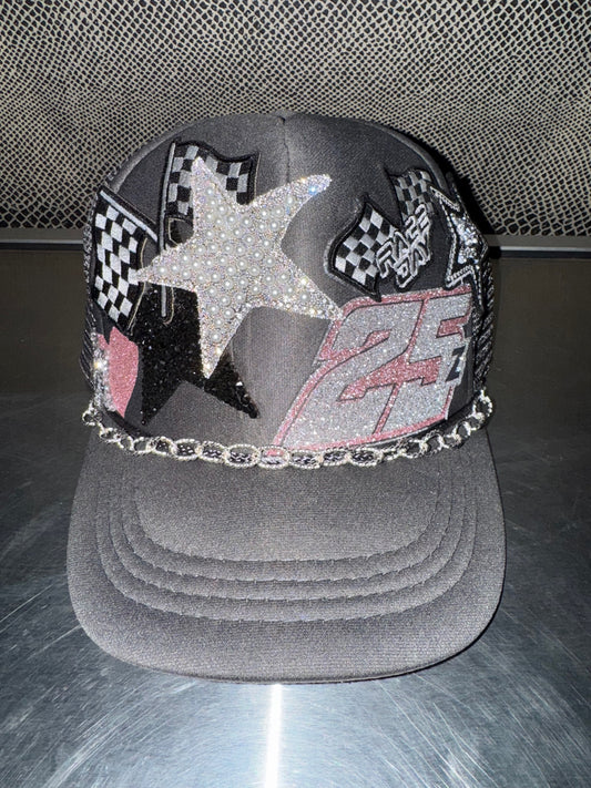 Black Women's Hat with Star and Pink #25z