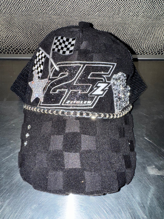 Black Checkered Women's Hat with #25z