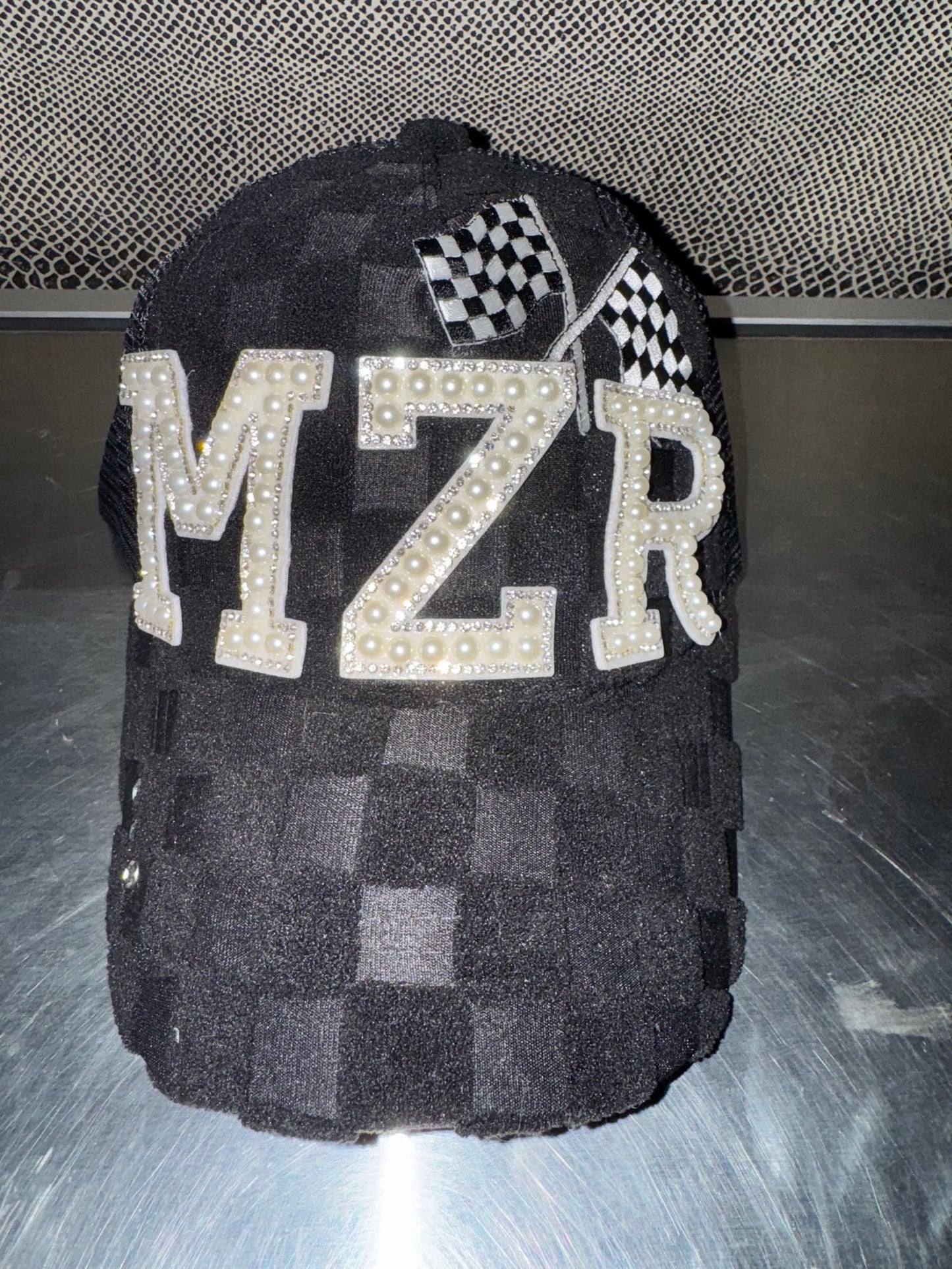 Black Checkered Women's Hat with MZR